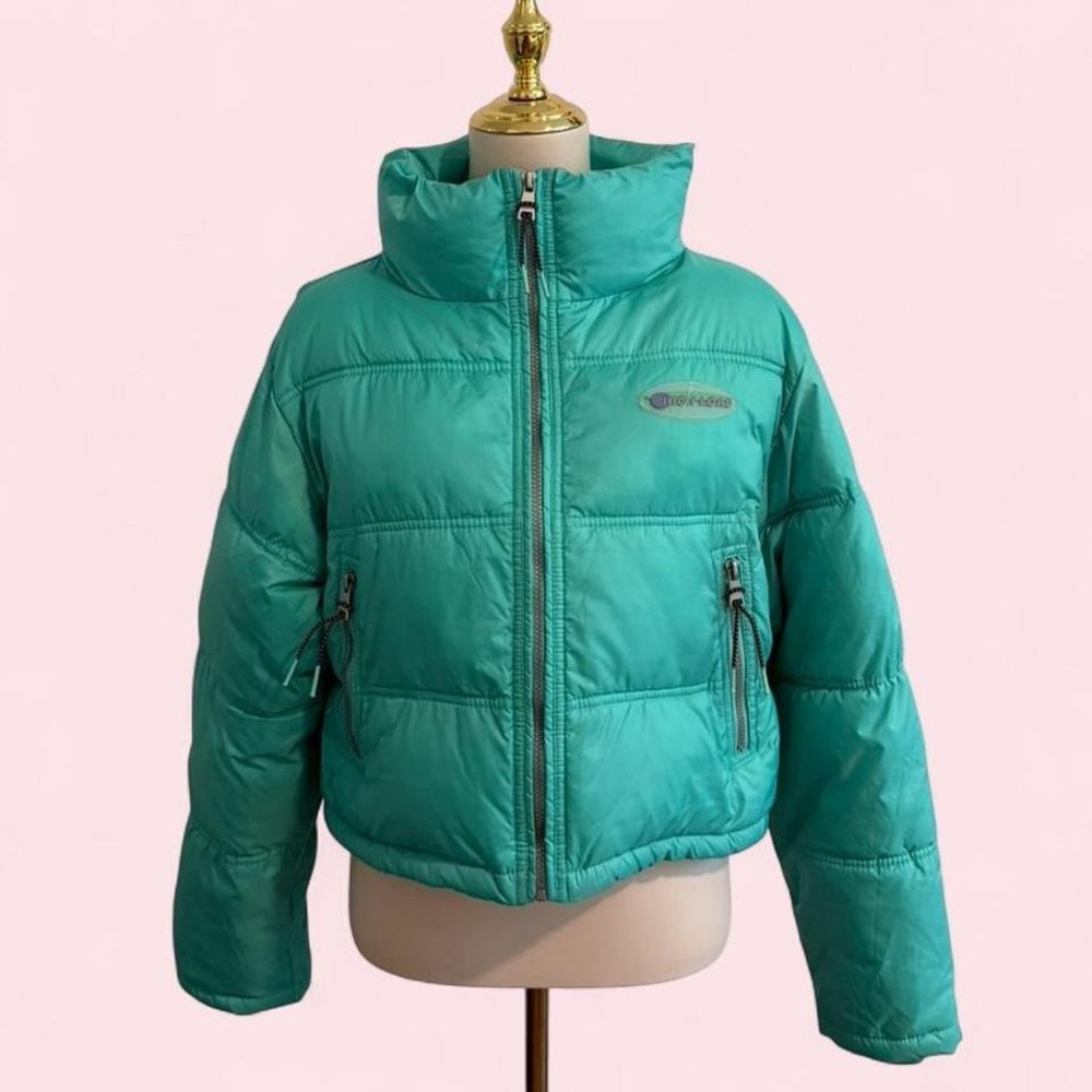 Pull & Bear Teal Cropped Puffer Jacket Size M
